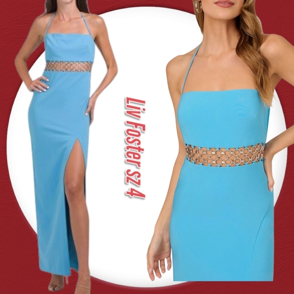 NWT Liv Foster Woman's Dress Blue Maxi Halter Sheath Cutout Sz 4 - Picture 1 of 12